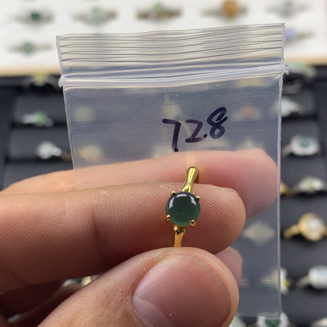 翡翠银S925镀金镶嵌戒指728