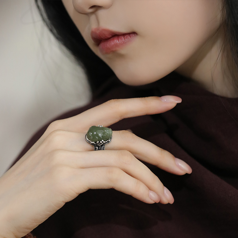 足银戒指 J12832 貔貅祥鹿做旧简约足银戒指女新中式国风复古百搭