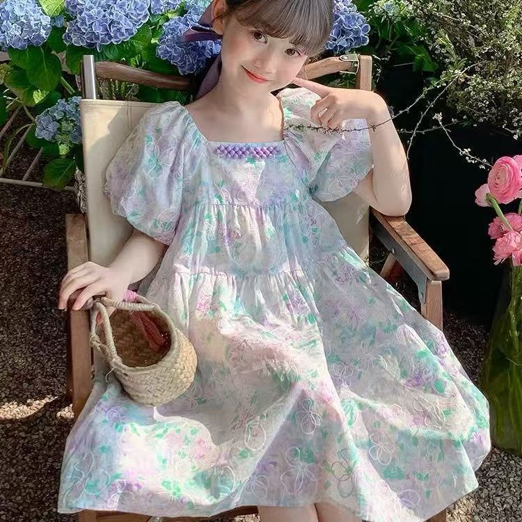 女童裙子夏款2025新款洋气童装女孩夏季休闲泡泡袖夏天连衣裙