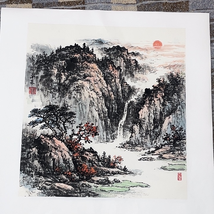 国画三尺斗方山水作品