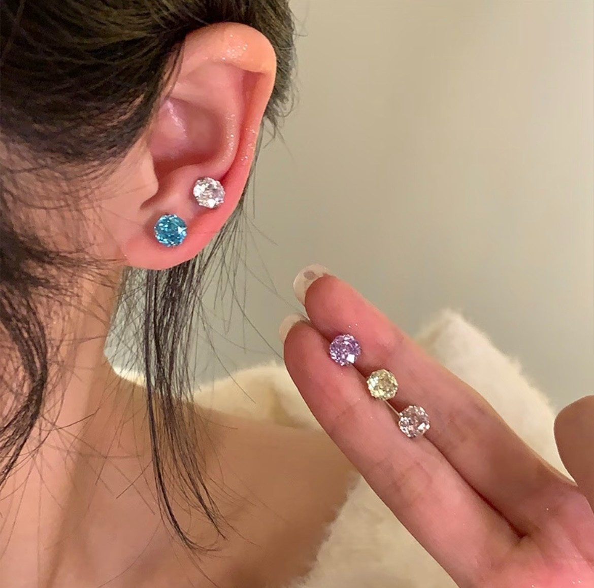 钛钢锆石耳饰 AGE阿阁华子爆闪耳钉 耳骨钉