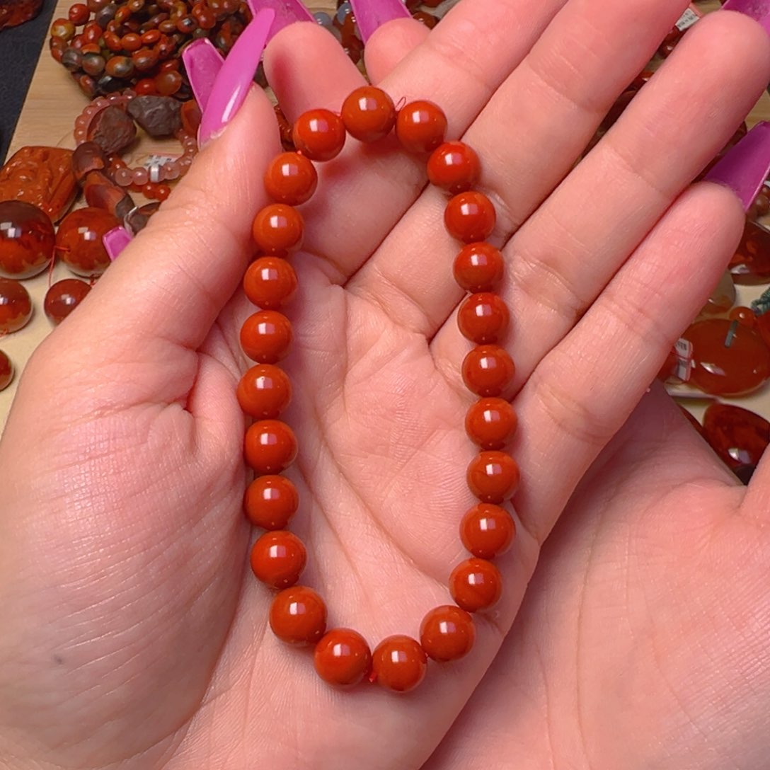 手链未镶嵌南红玛瑙南**活8m柿子红