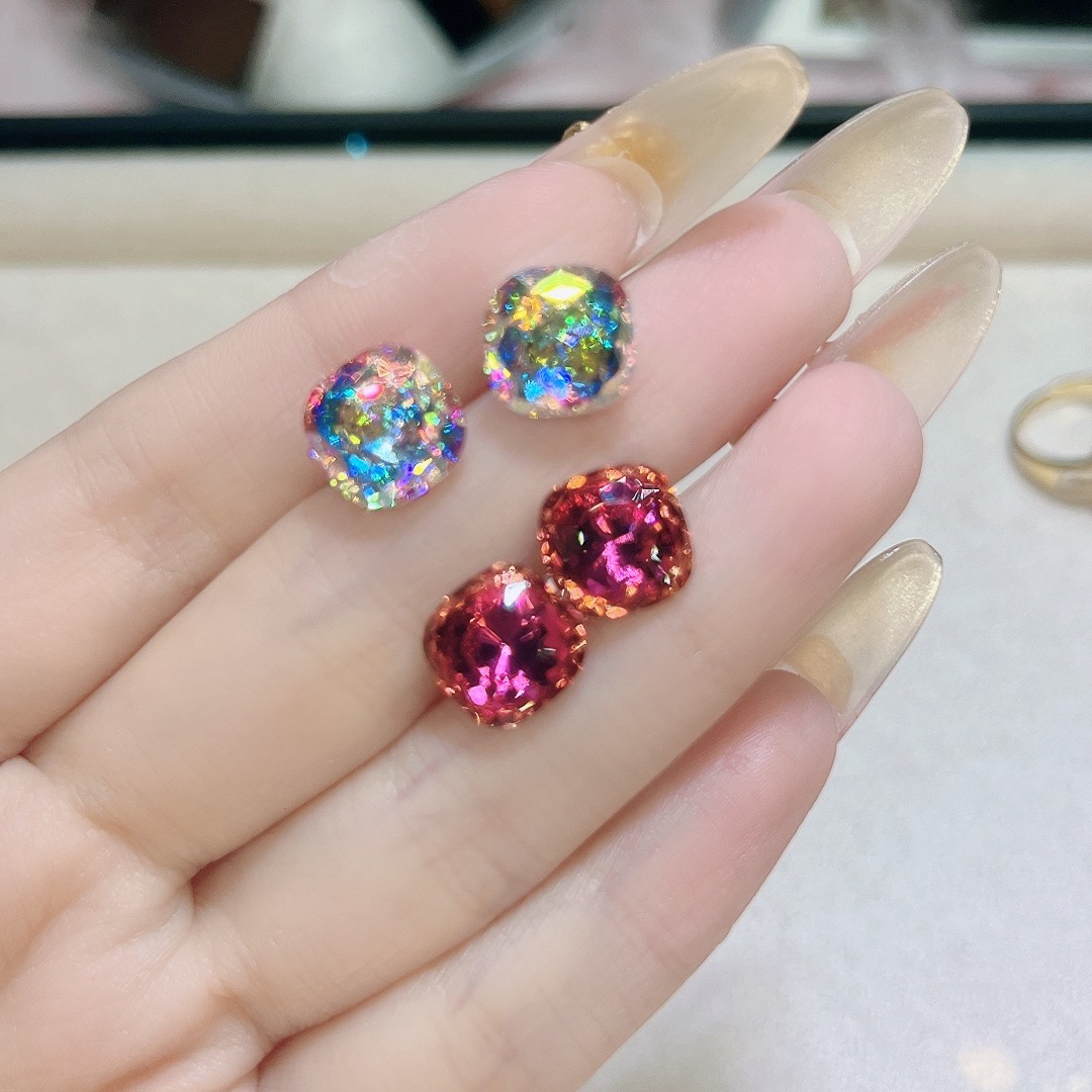 非金属莫桑石耳饰 023千禧玫瑰耳钉干枯玫瑰加星空炫彩粉两对