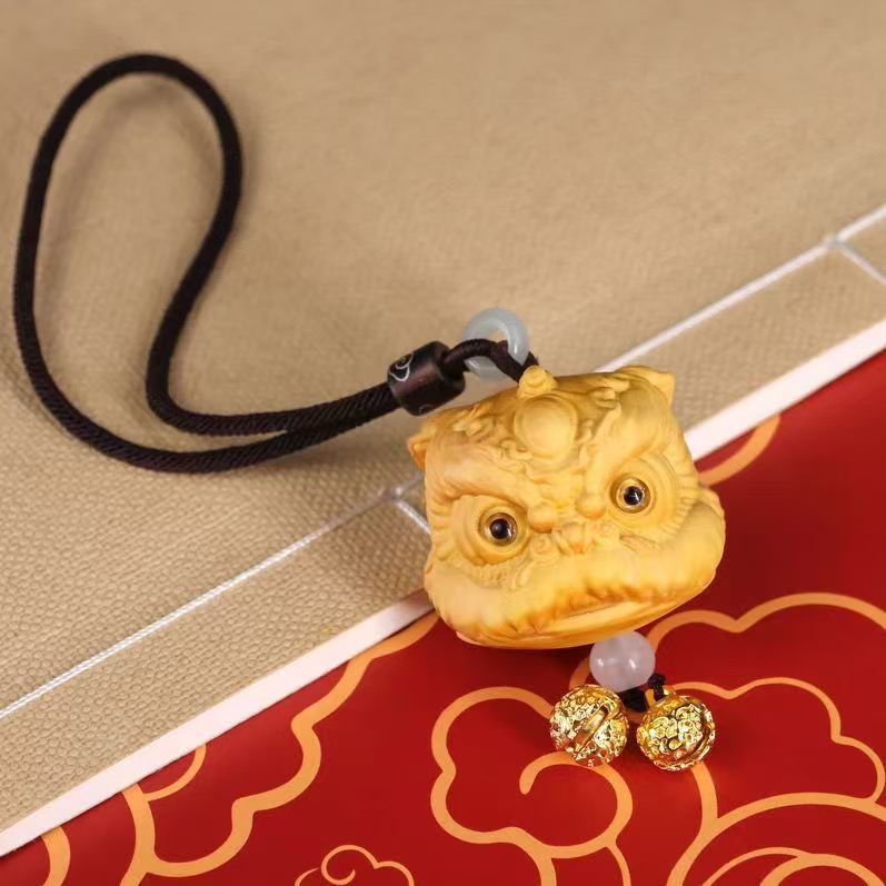 黄杨木醒狮子手把件车载挂件国潮中式把玩物件礼品（无礼盒）