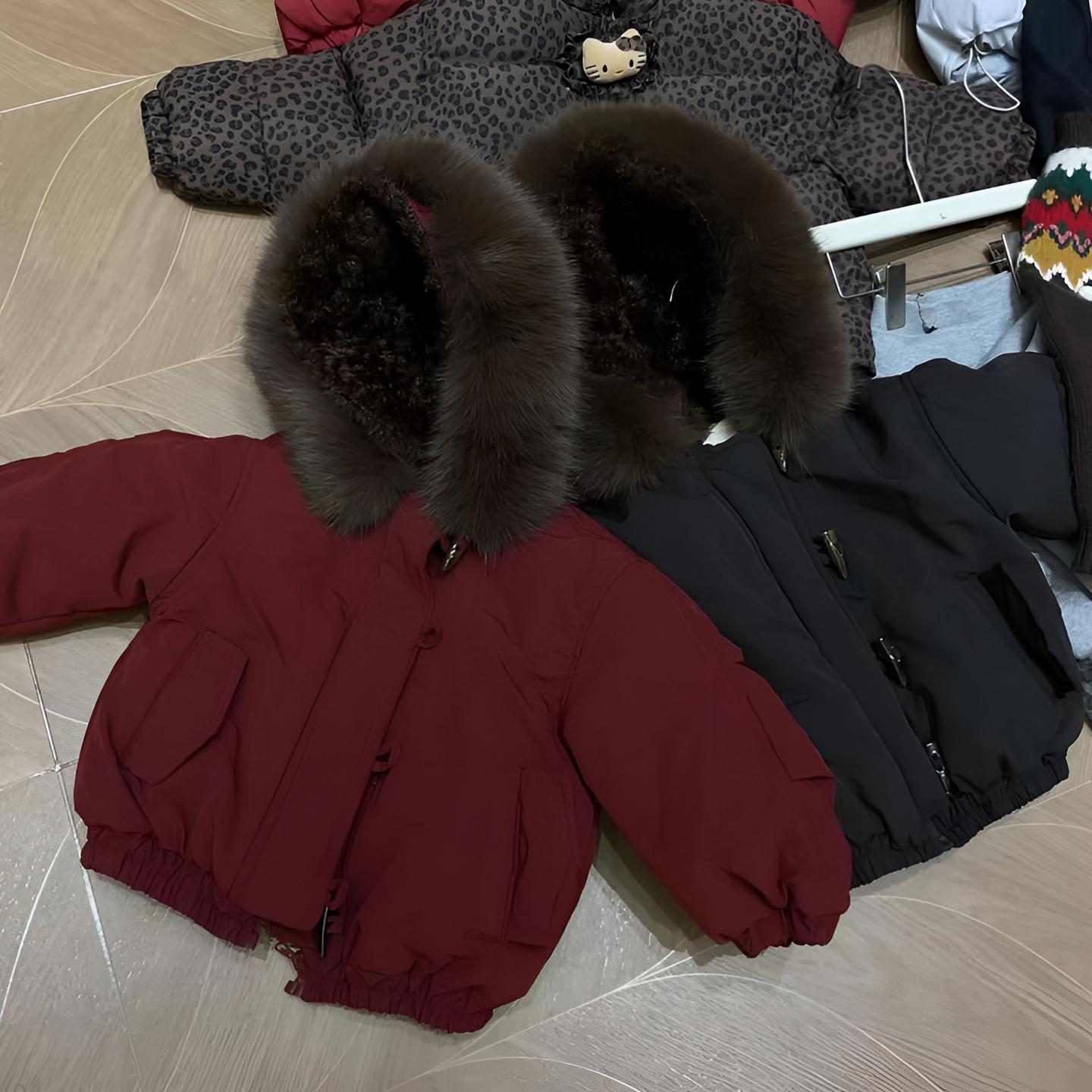 女童冬装新款棉服小女孩洋气加绒连帽毛领棉衣儿童加厚保暖棉袄潮