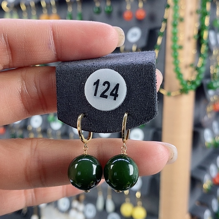 和田玉耳饰18K金镶嵌