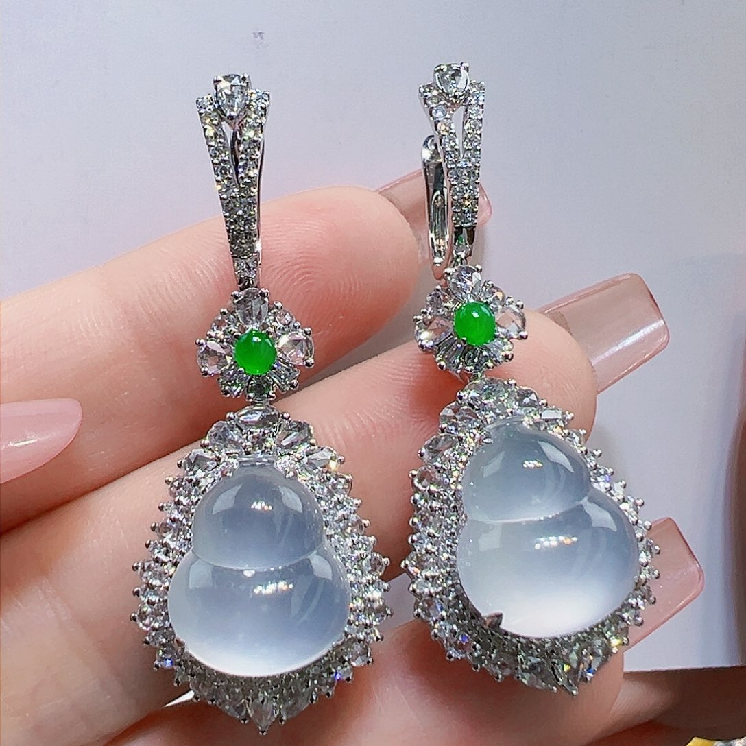 翡翠耳饰18K金镶嵌耳包