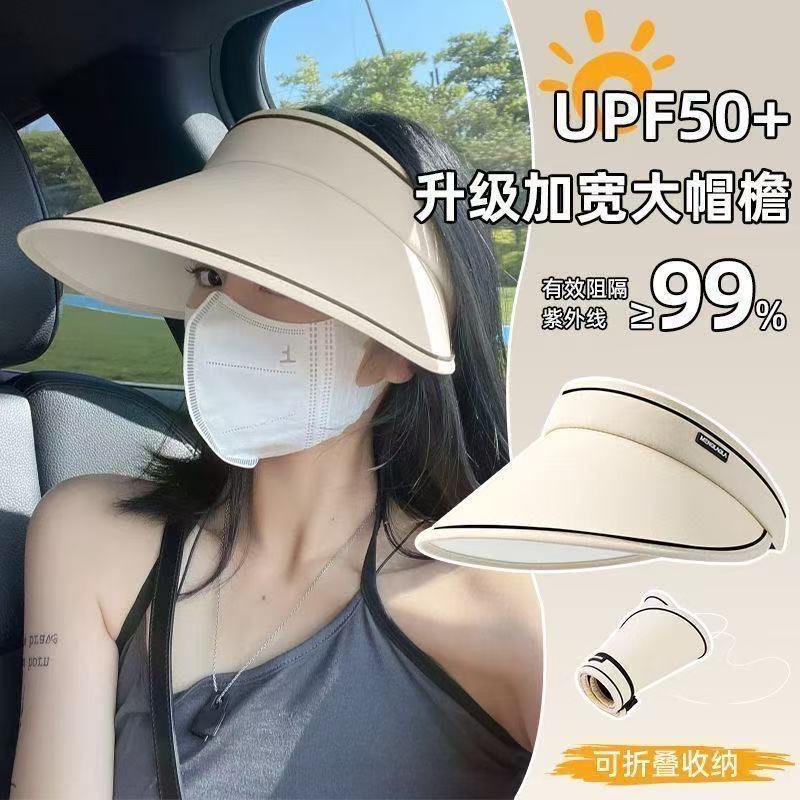 夏季加长大帽檐防晒帽女uv防紫外线空顶遮阳帽子防晒遮阳帽女士