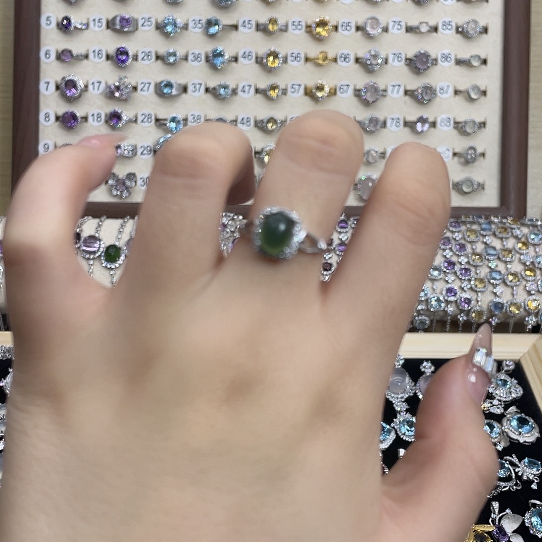 岫玉银S925镶嵌戒指