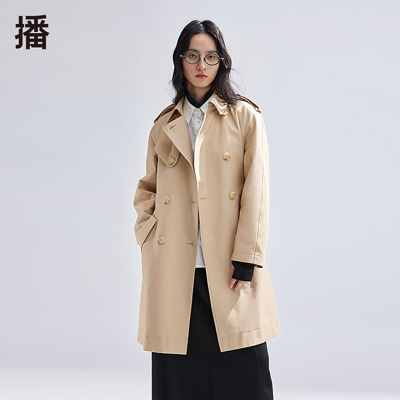 【达人专属】播休闲宽松双排扣中长款风衣BDR1FD0101