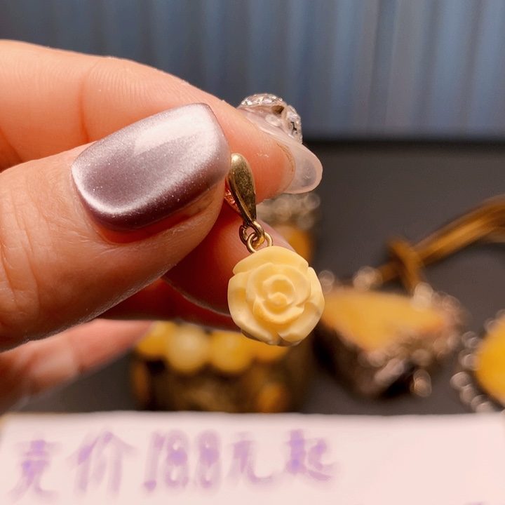 琥珀颈饰银S925镀金镶嵌波兰设计款琥珀蜜蜡