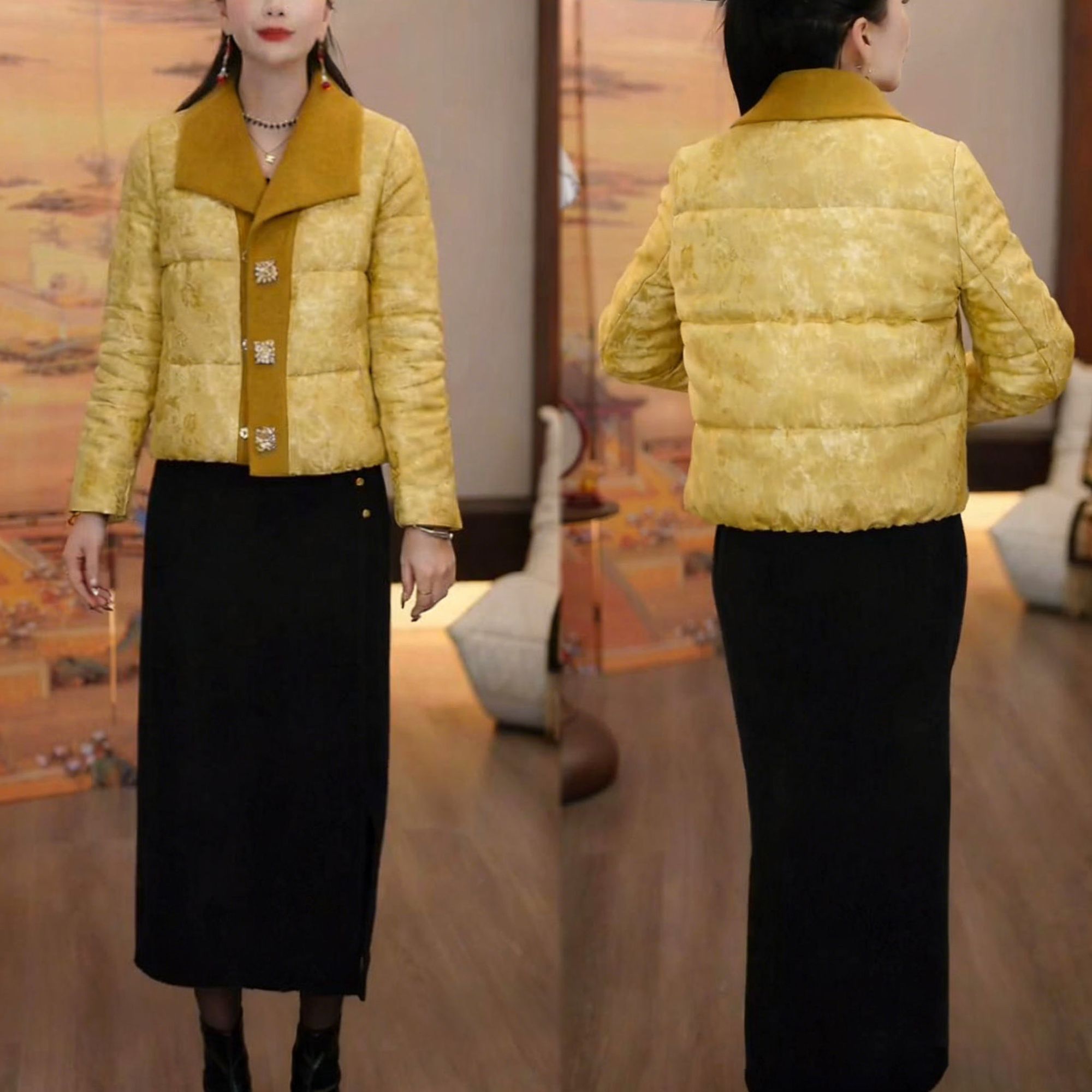 2025冬季新款新中式国风短外套女时尚潮流设计感加厚保暖翻领上衣