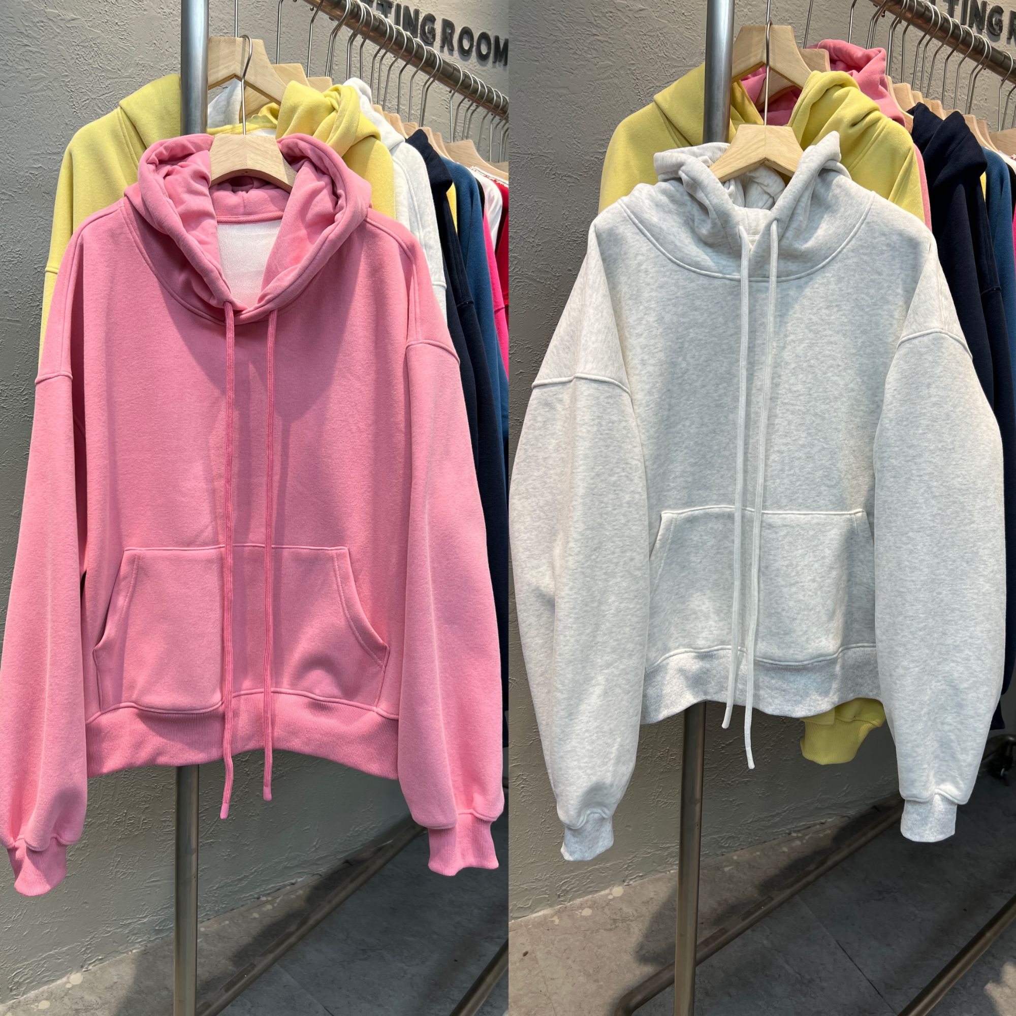 YM92001秋冬新款纯色连帽加绒加厚韩版百搭卫衣女潮