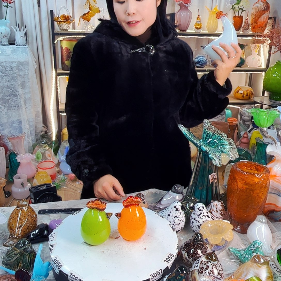 一对鸡家悦美居琉璃摆件