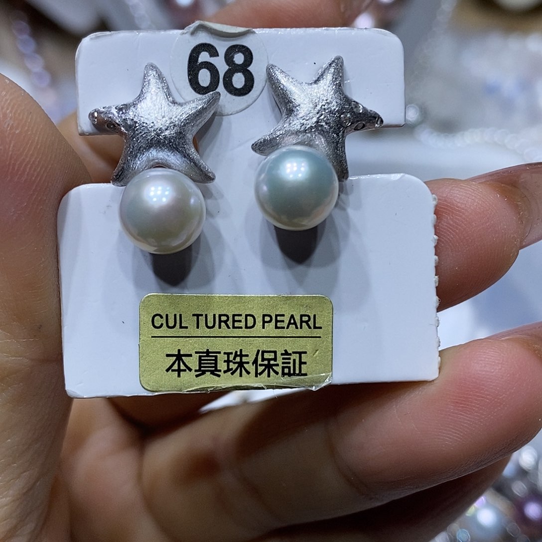 淡水珍珠耳钉银S925镶嵌