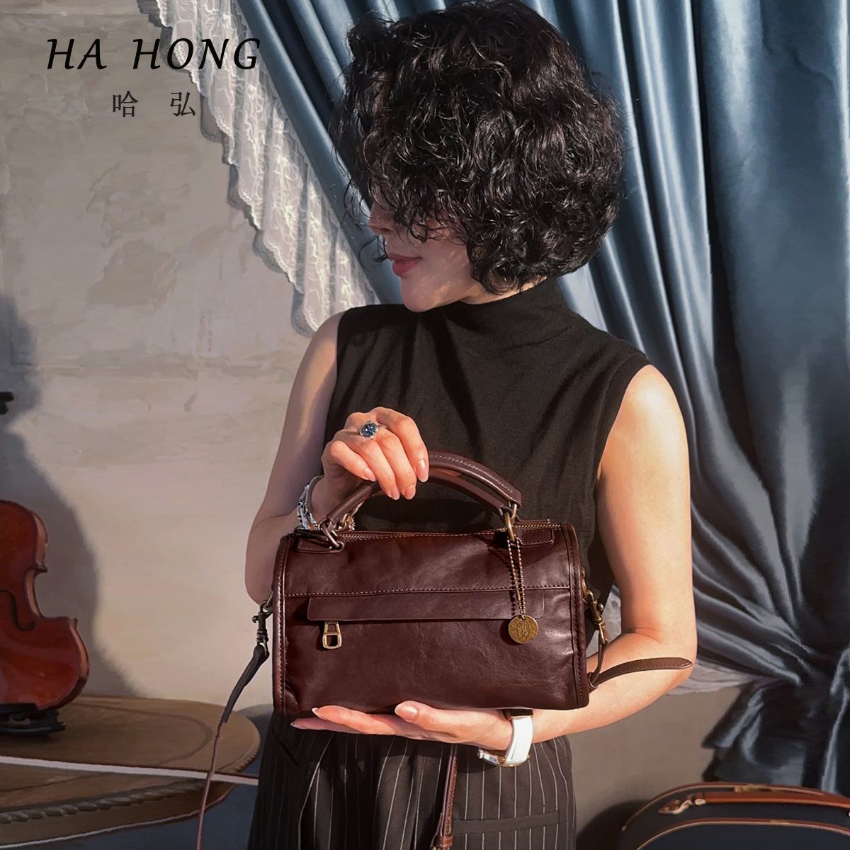 2025秋冬新款小众复古设计真皮女包手提包头层牛皮软皮枕头包单肩