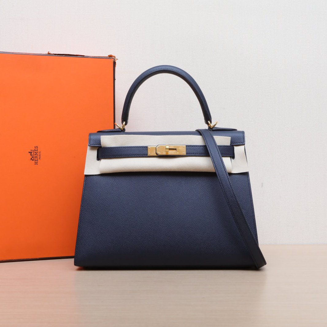 99新 Hermes/爱马仕 大头活动-2000凯丽包 28 午夜蓝 Ep皮 U刻 包