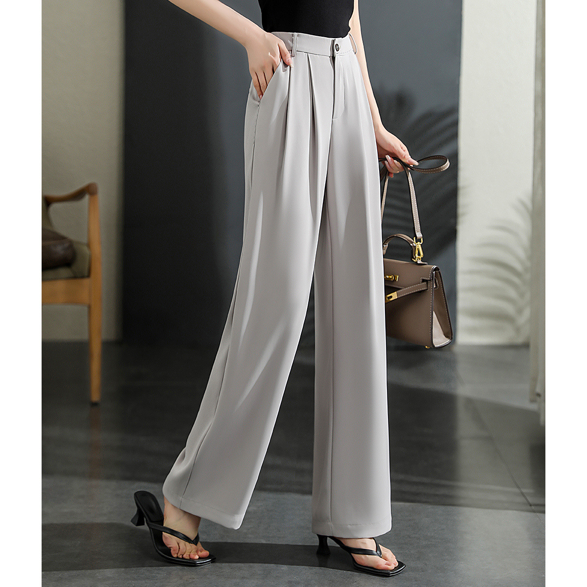 【直播】25夏款直筒宽松显高显瘦百搭简约明线设计阔腿休闲裤3155