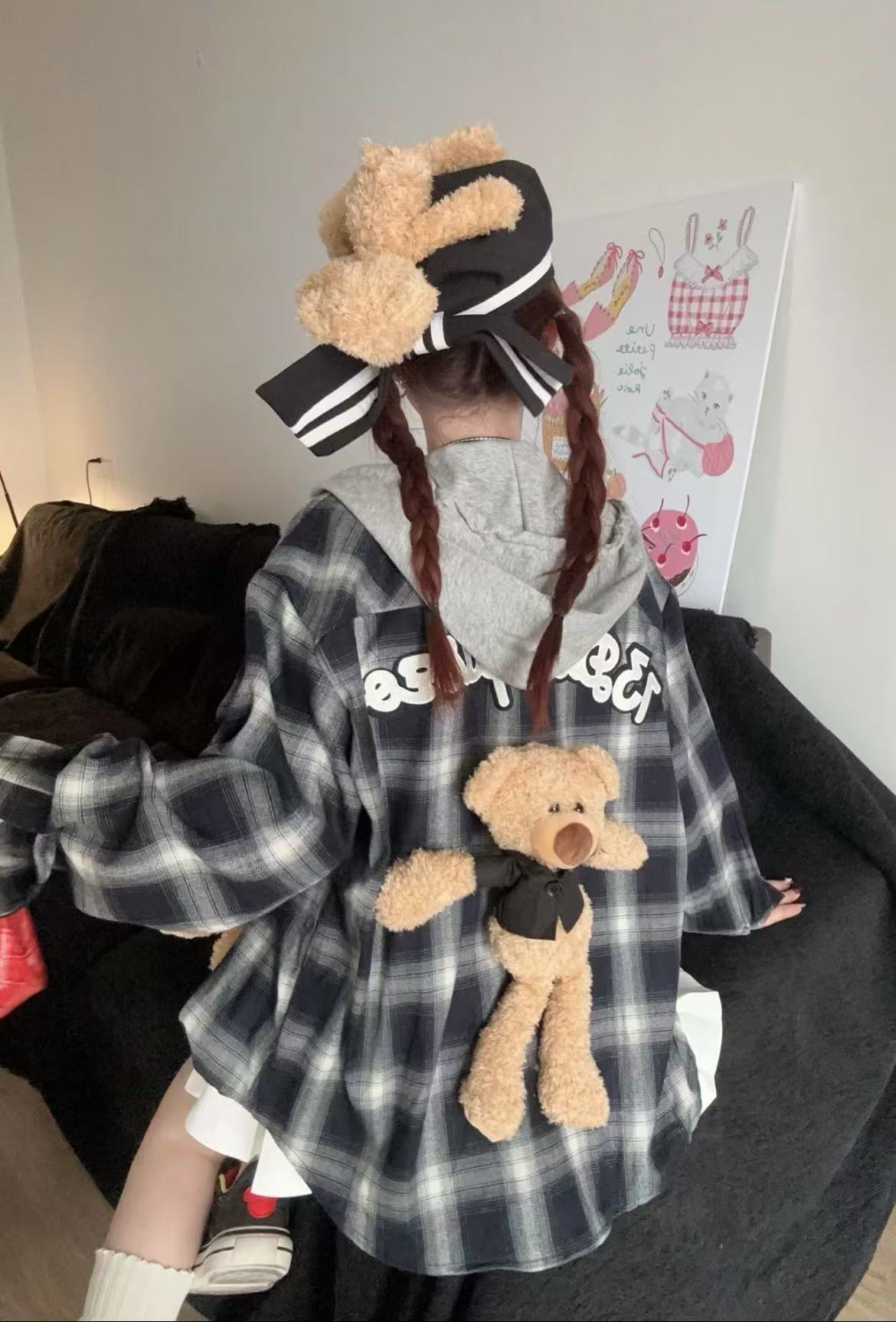 FOG（138）英伦风小熊长袖格纹衬衫外套女 CS02