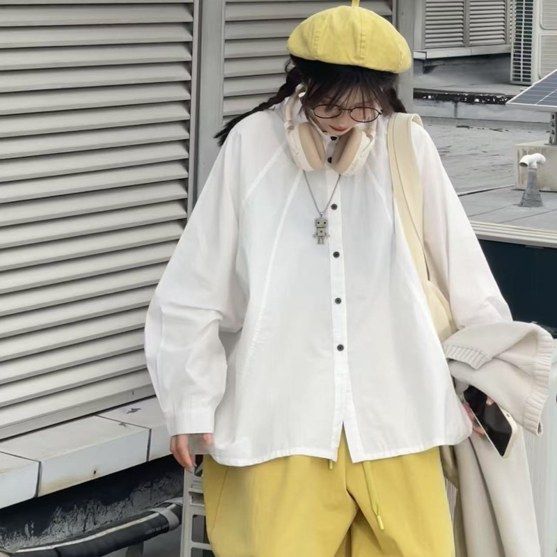 夏季新款简约宽松百搭休闲慵懒风纯色长袖衬衫9036