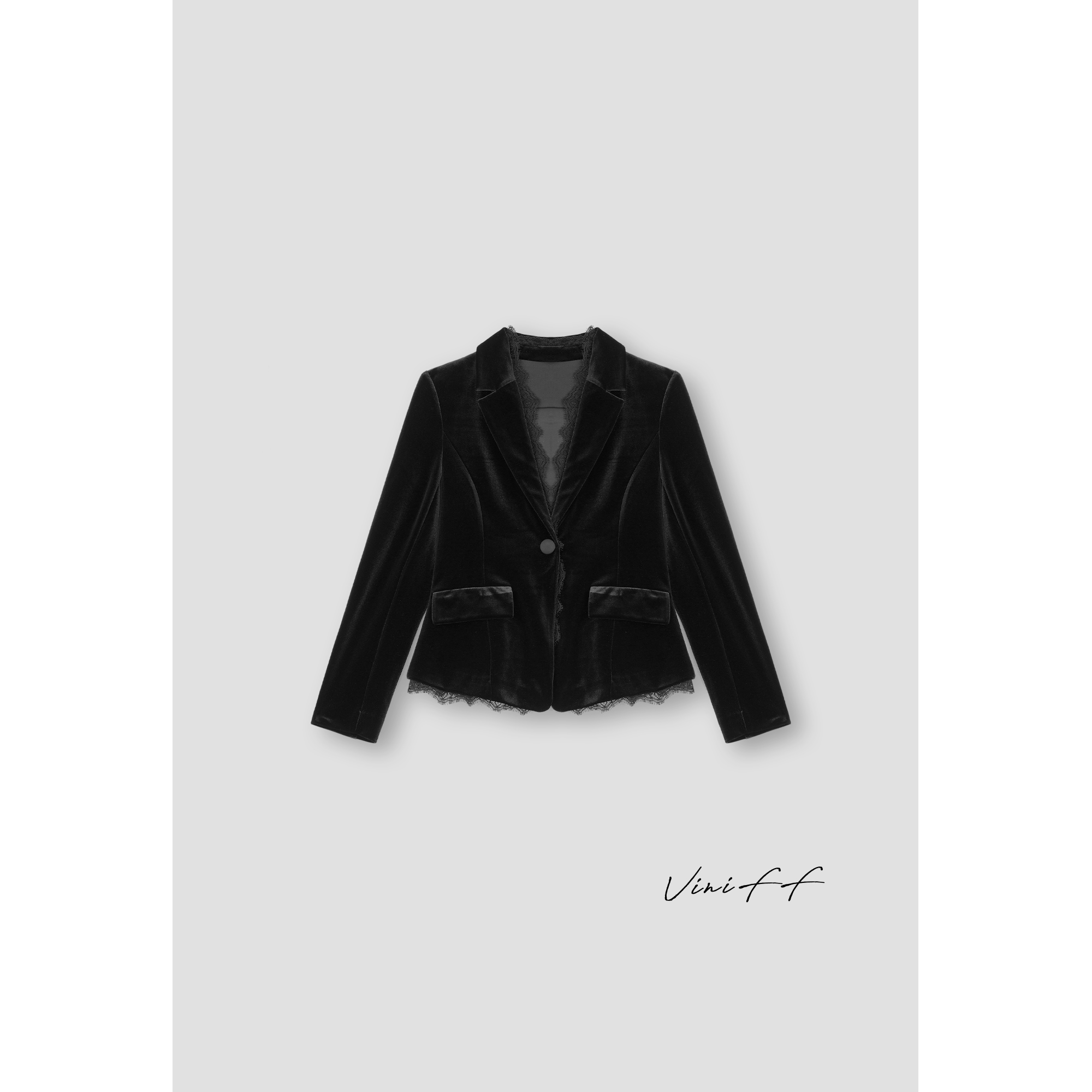 ViniFF薇妮｜【反季】 31「黑弗蕾」气质蕾丝翻领西服WA5CA001