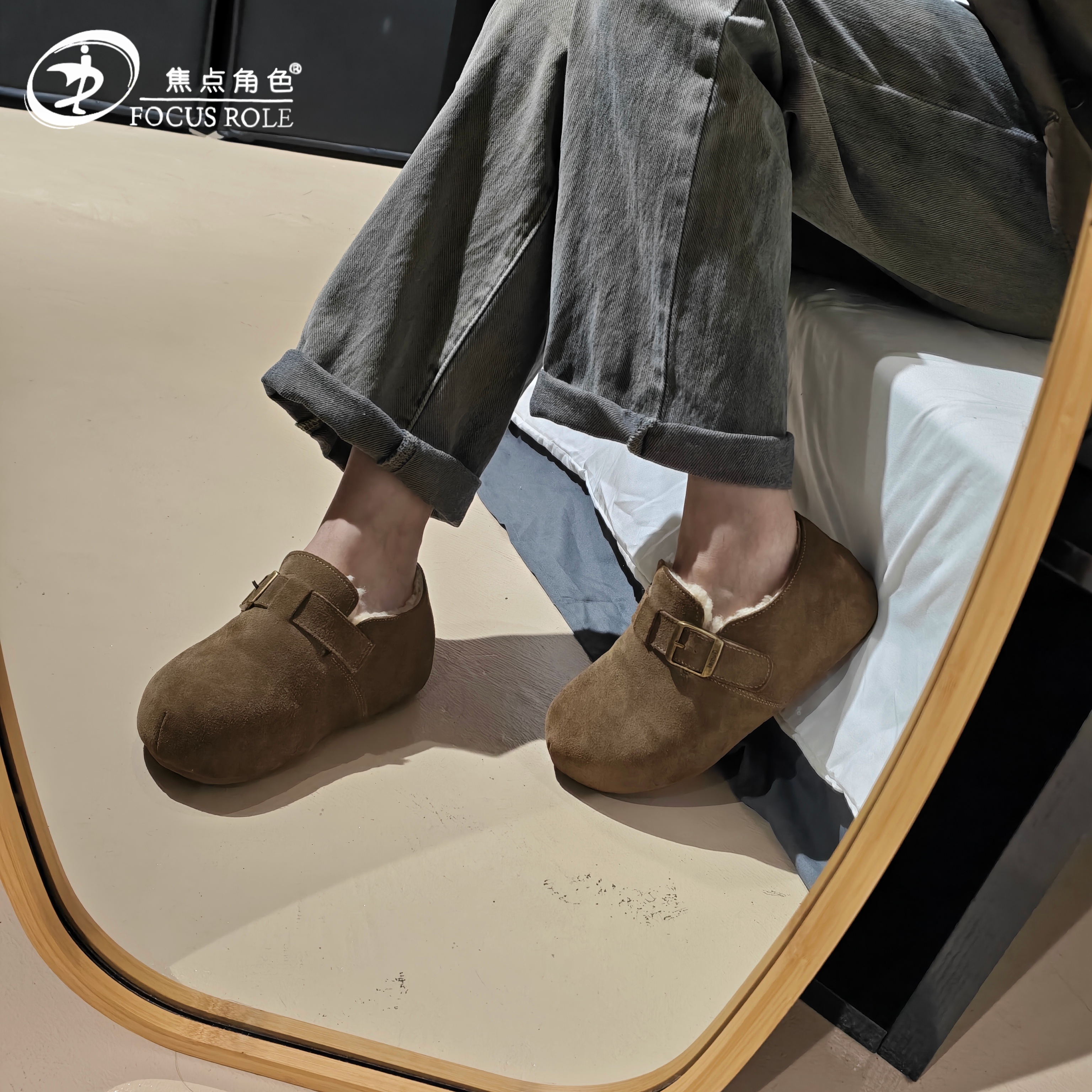 XHY【勃肯豆豆鞋】牛皮加绒5公分卡皮巴拉一脚蹬时尚经典手工鞋3