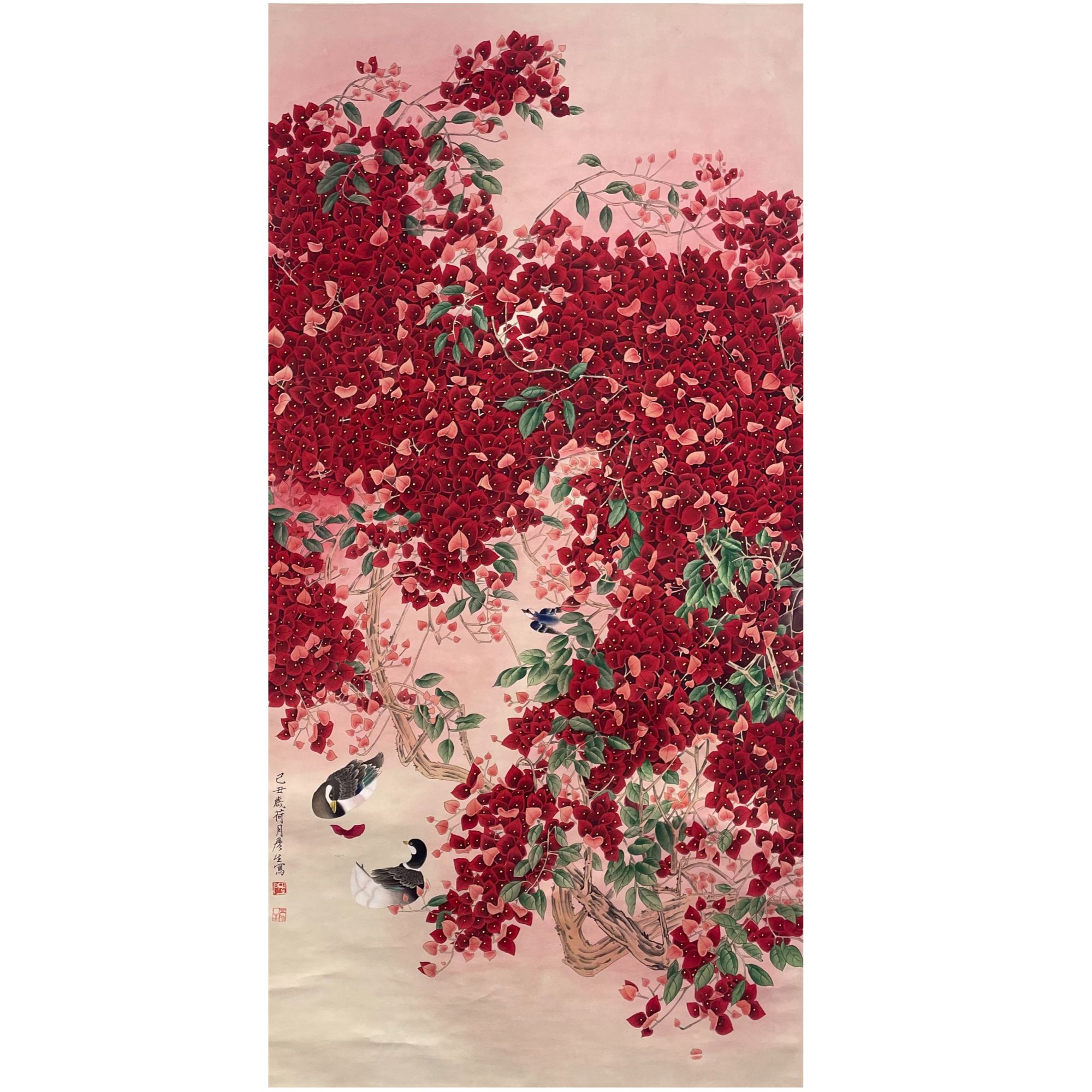 周彦生 工笔花鸟立轴 136*68cm 约8.3平尺