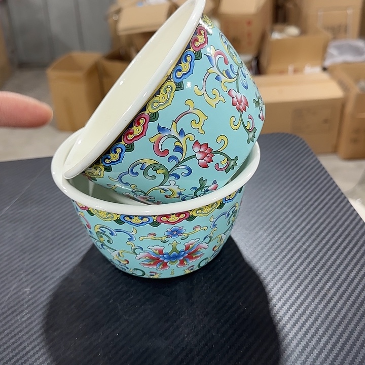 搪瓷16公分特厚绿勾连搪瓷沙拉碗发2个