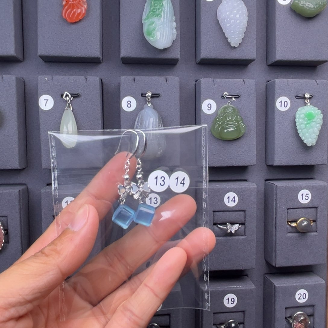 银S925镶嵌耳坠海蓝宝石紫**蓝