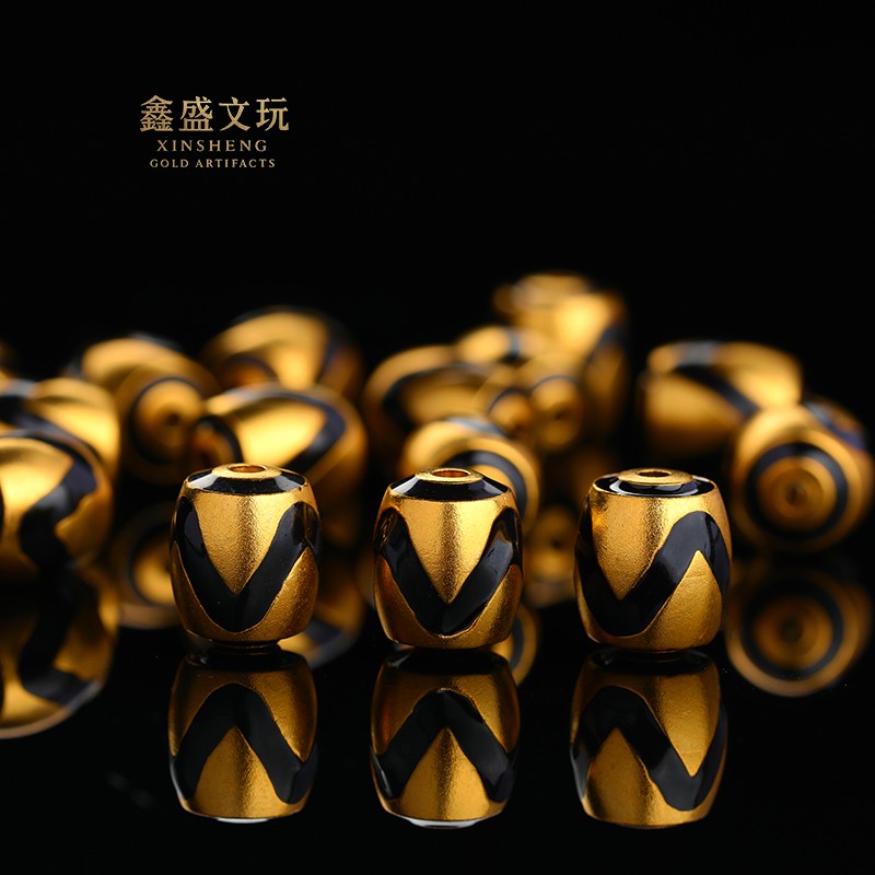 高保色古法镀24K古法镀金工艺虎牙天珠珐琅彩桶珠顶珠腰珠diy文玩