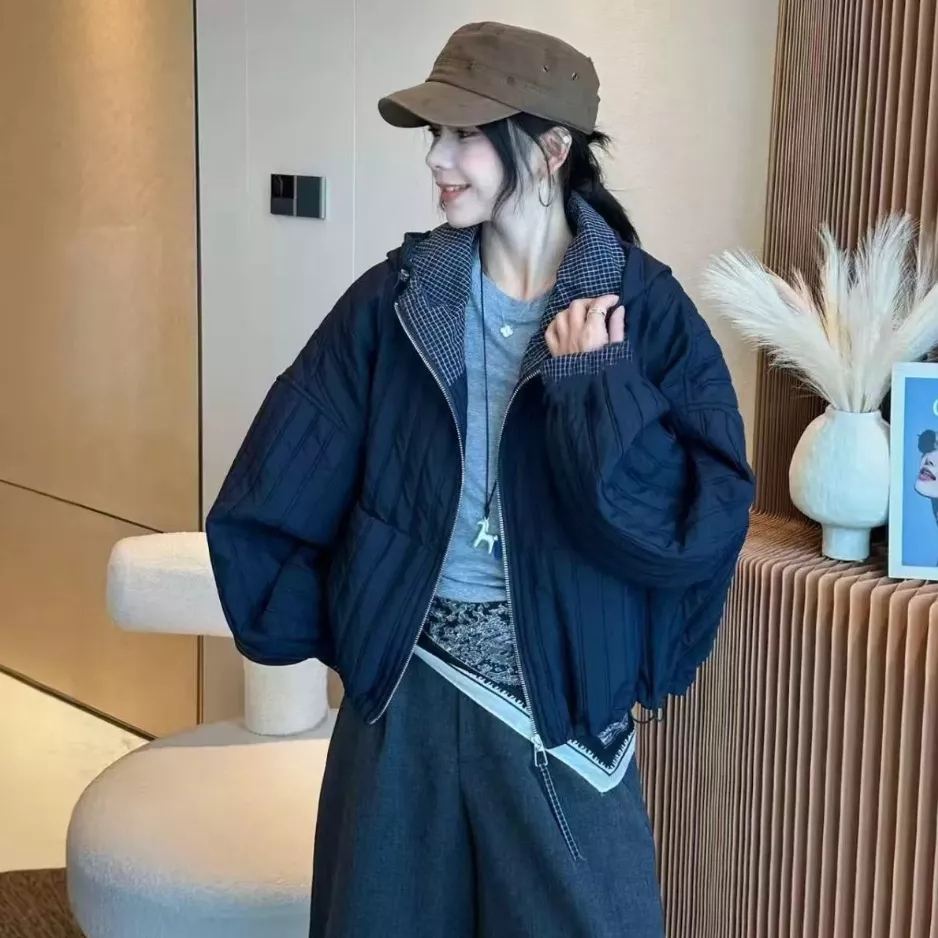 【胖妞妞优选】PLY-欧货复古连帽压格撞色拼接外套81820