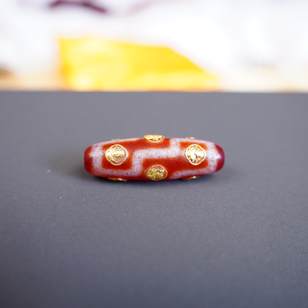 18K金红肉玛瑙九眼天珠吊坠双扣两用款百搭饰品