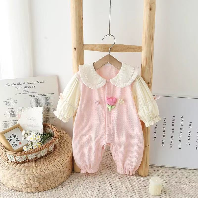 婴儿衣服秋装2025新款女宝宝长袖连体衣超萌春秋爬服外出公主哈衣