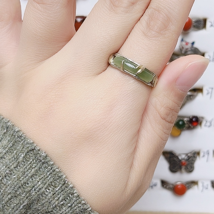 和田玉银S925镶嵌戒指