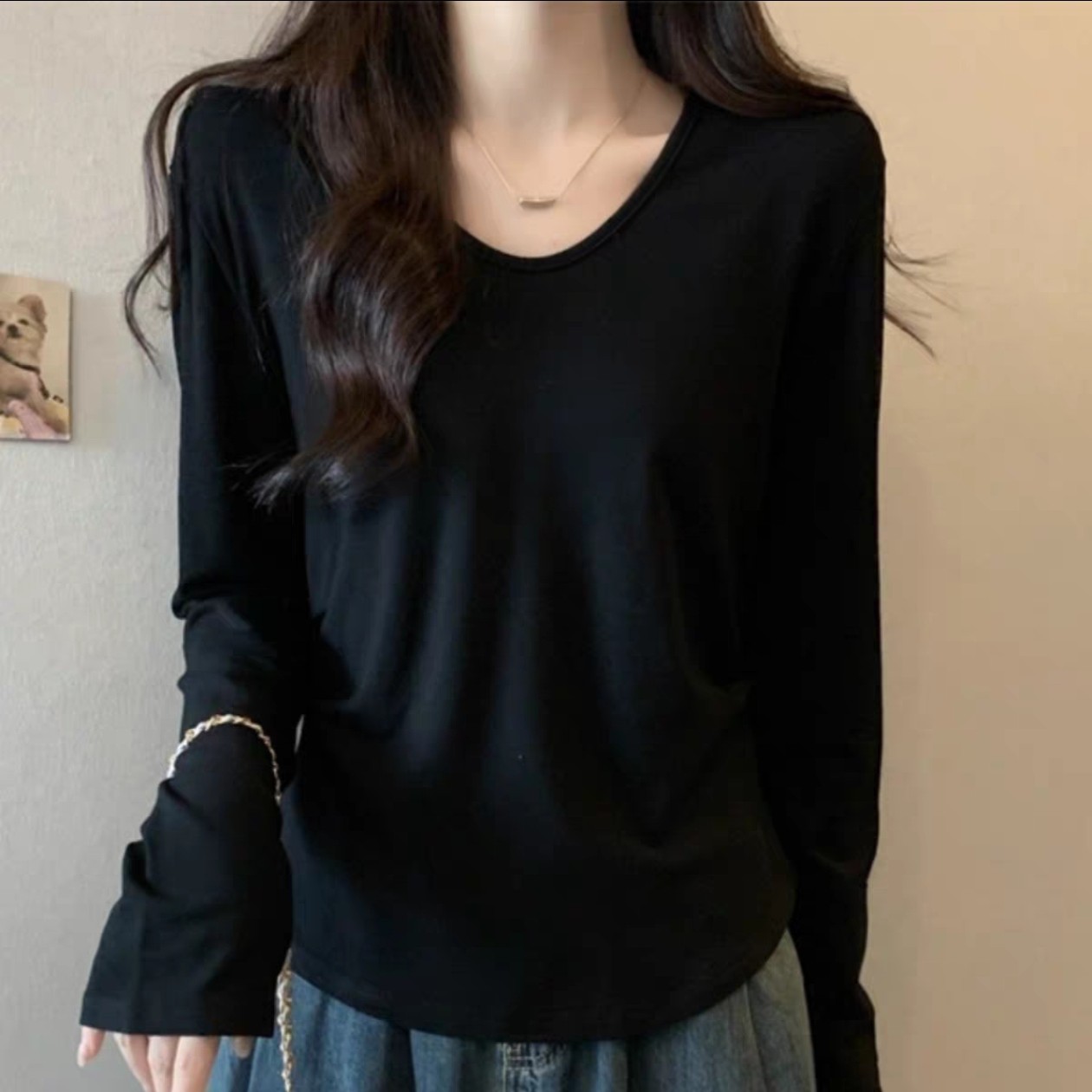 新款大码6637-1慵懒风宽松显瘦磨毛打底上衣（以主播手里实物为准）