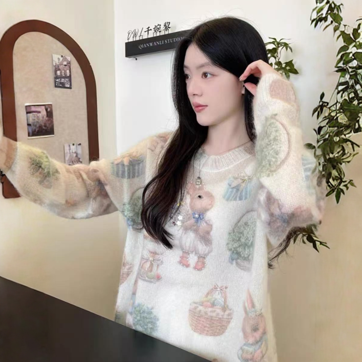 兔子钉珠提花毛衣女秋冬季2025新款甜美减龄温柔小香风软糯针织衫