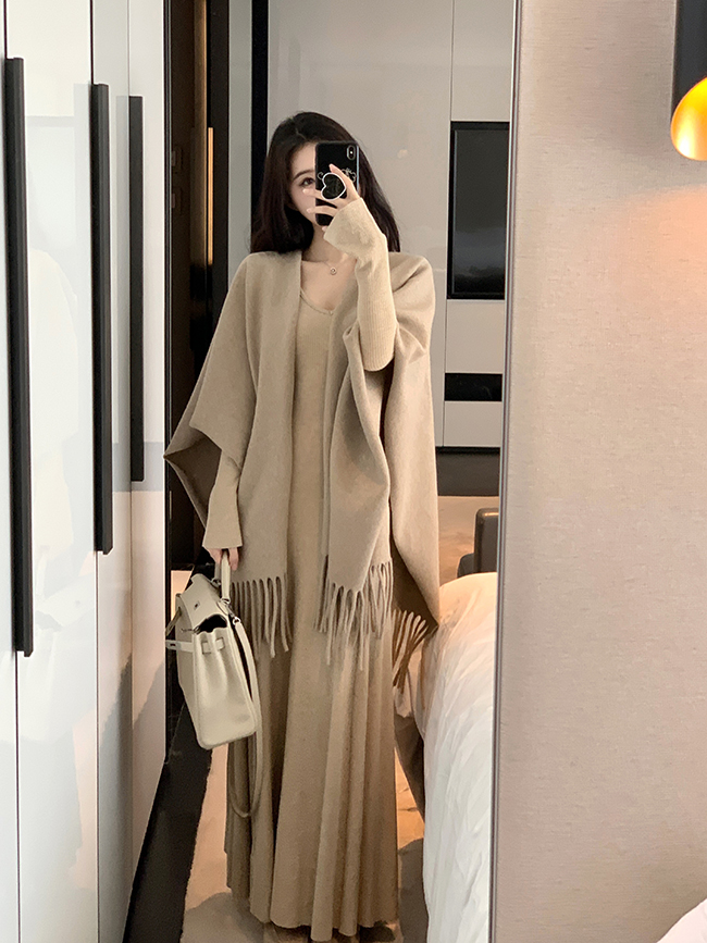 【定制加厚版】纯色燕麦色披肩外搭冬季保暖防风气质披风休闲百搭