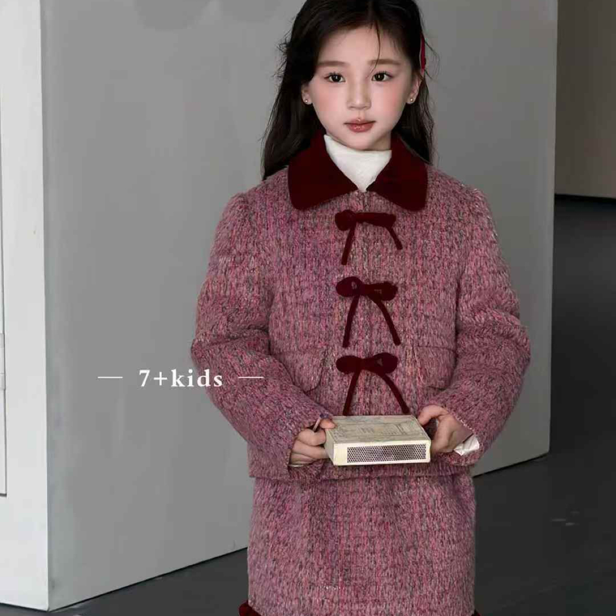 7+kids 年货精致羽绒小香风蝴蝶结套装裙