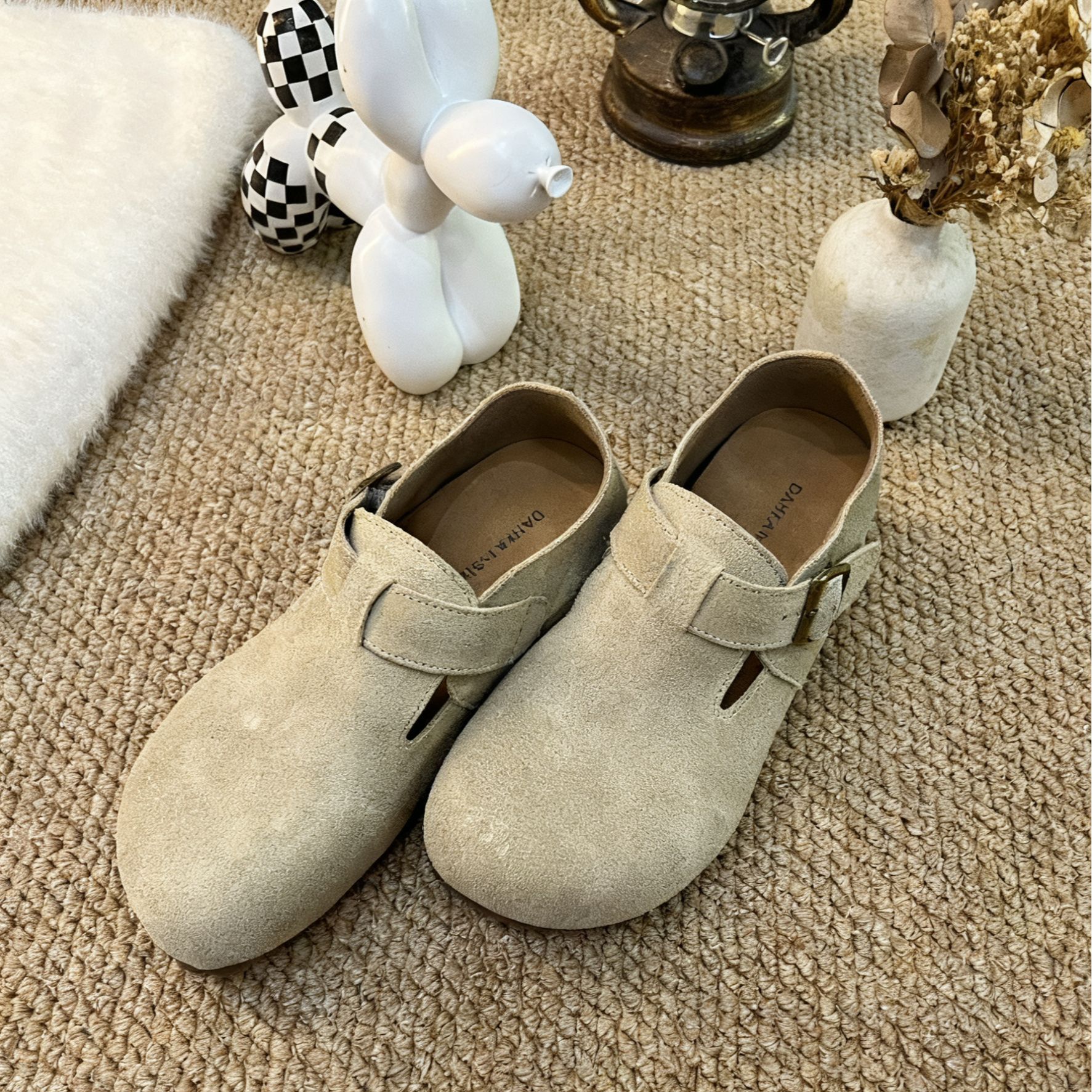 三喜同款全牛皮内增高勃肯鞋软底复古一脚蹬厚底全包博肯鞋单鞋女