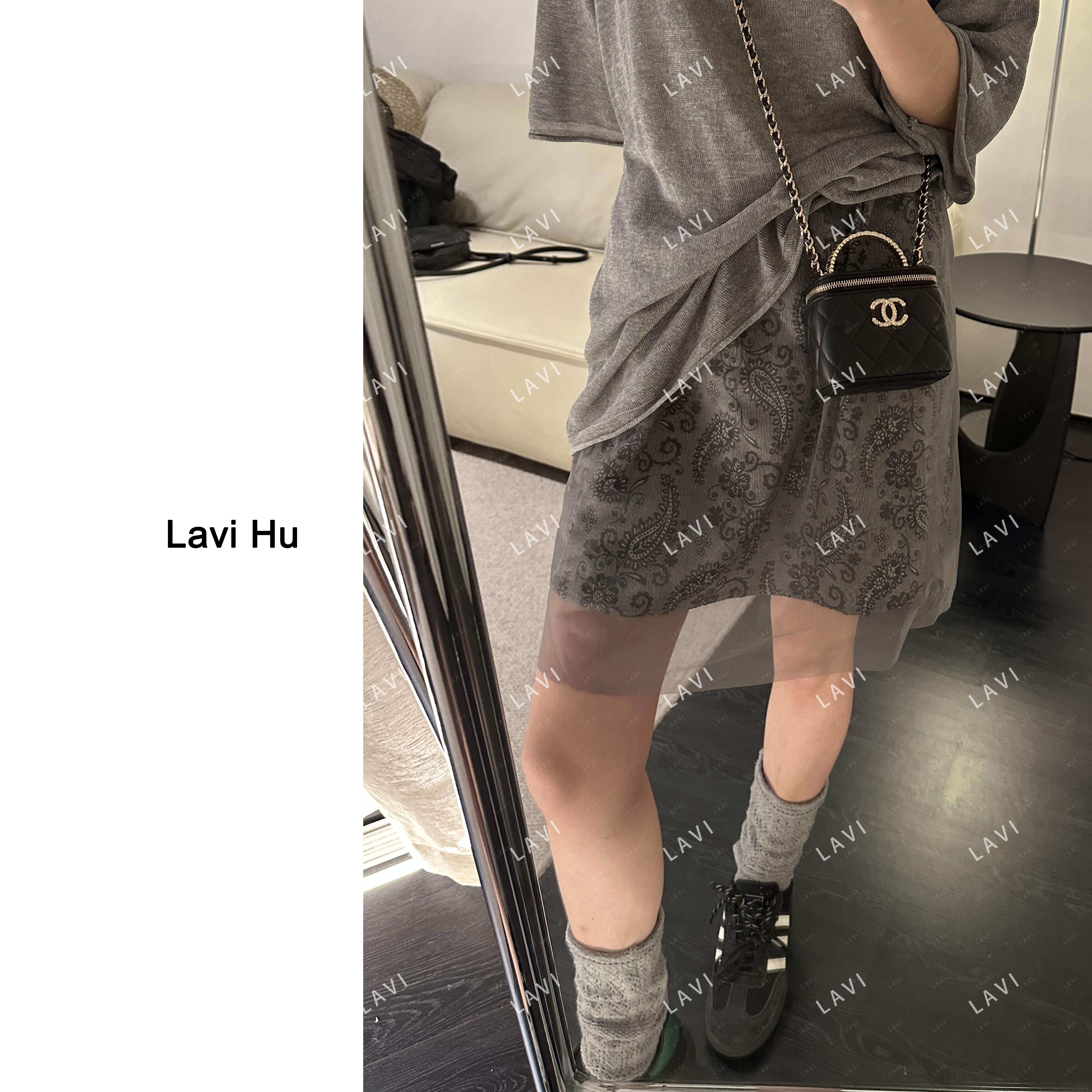 灰色珍珠匣 时尚休闲百搭印花碎花拼接双层纱裙71402