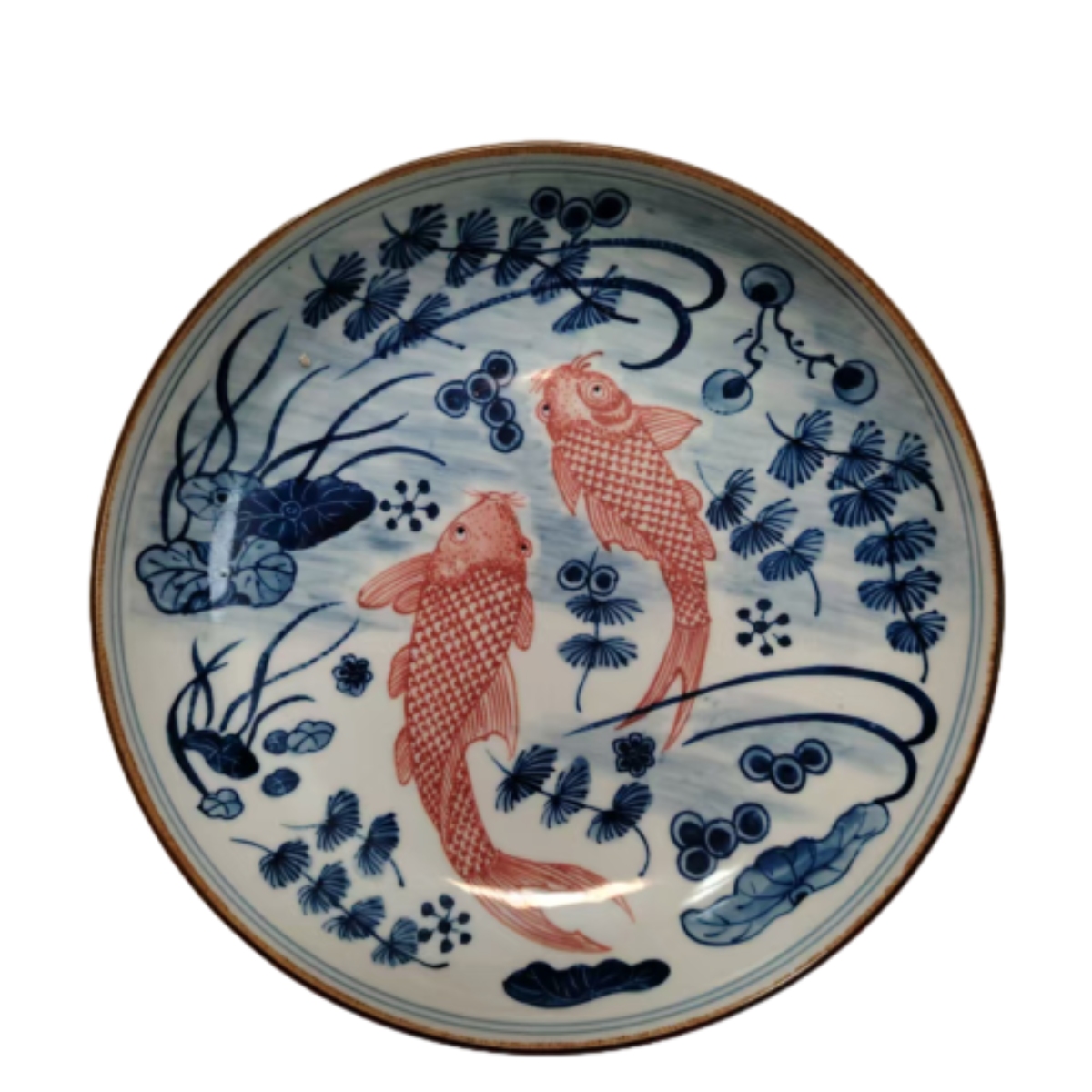 AS123 清 光绪 青花矾红鱼赏盘