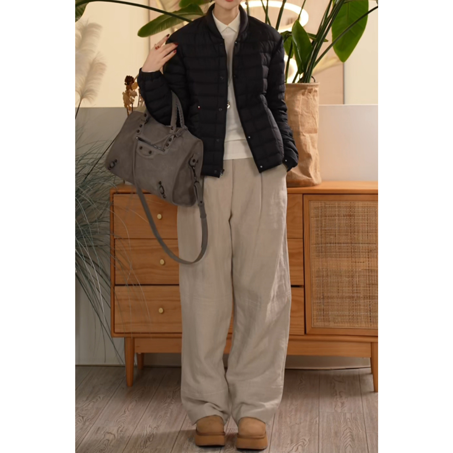 X【叭哒不惑】适配者 亚麻复古松紧腰休闲棉裤女保暖百搭宽松裤子