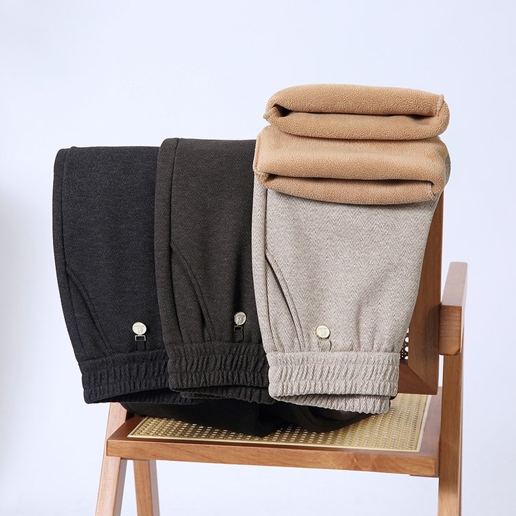 加绒裤时尚风口袋厚款常规中老年女装长裤宽松休闲裤加厚直筒裤