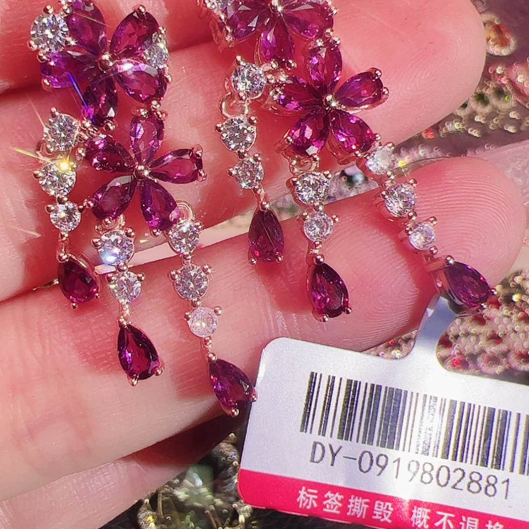 碧玺碧玺耳钉银S925镶嵌