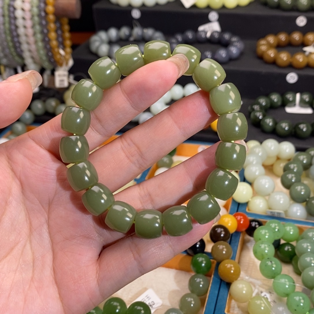 和田玉手链 12MM未镶嵌青黄口直切