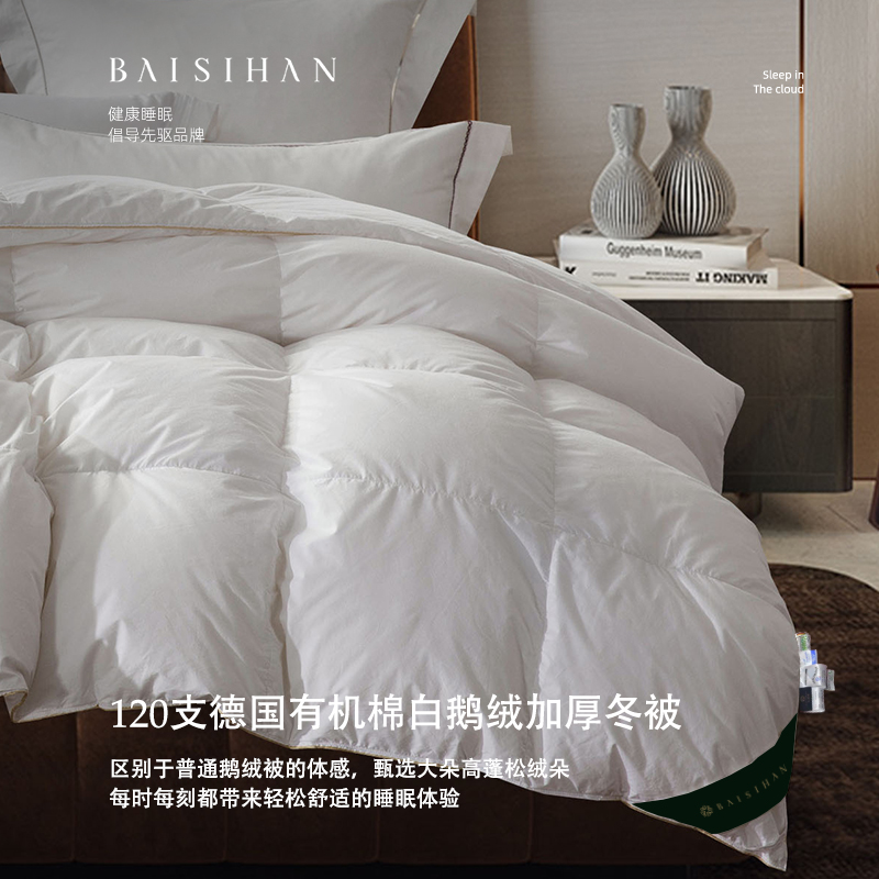 【断码福利】百思寒800蓬120支全棉95白鹅绒被加厚冬被