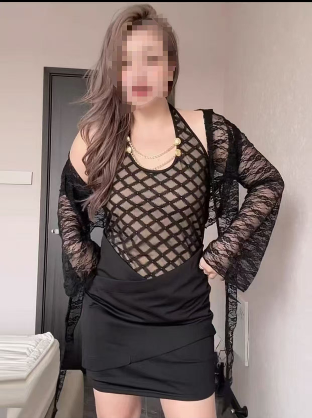 纯欲风性感露肩包臀短裙带蕾丝外搭两件套大码4716 +4714