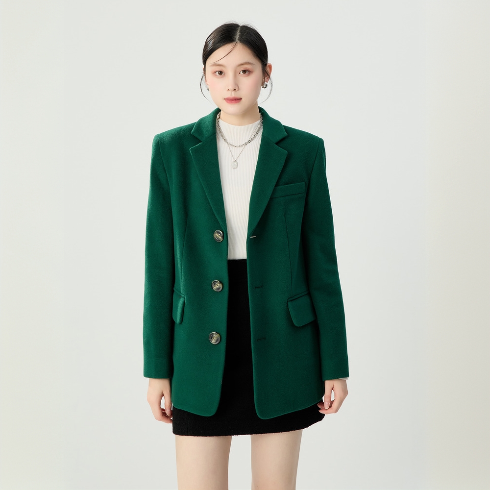 GIRDEAR/哥弟秋冬时尚廓形宽肩单排扣毛料女士西装外套1400795