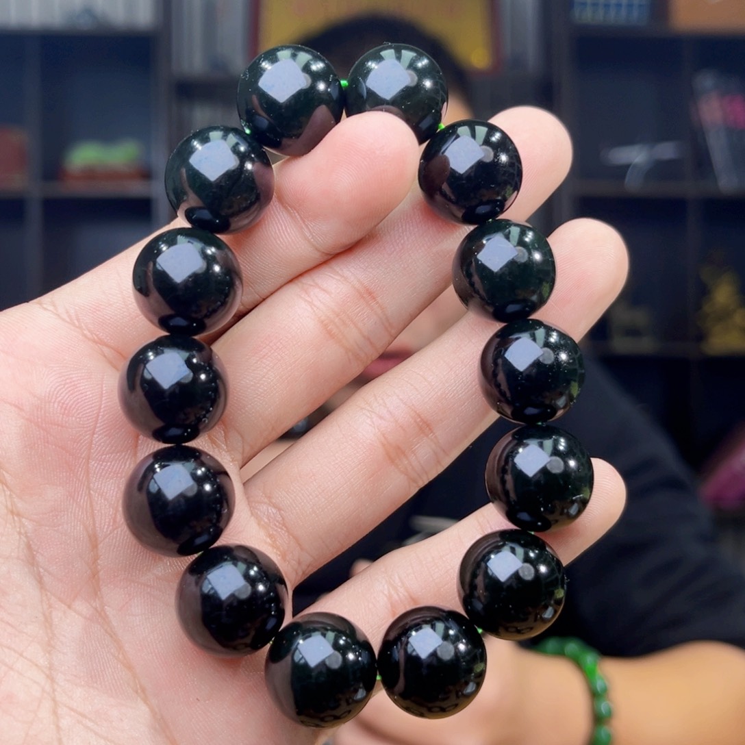 和田玉未镶嵌手串天然和田玉俄罗斯乌兰海黑碧卡16