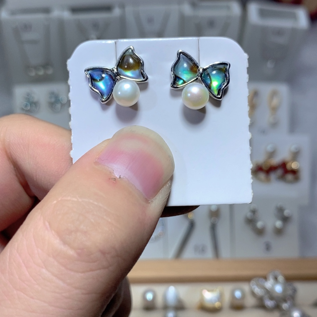 耳饰银S925镶嵌淡水珍珠